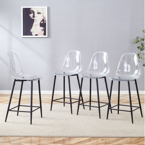 Sgabelli da bar trasparenti, design moderno, seduta in plastica, struttura in metallo nero (1/5)