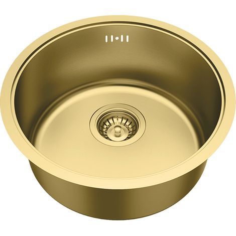 Essebagno Essenox Spüle 1 rundes Becken aus Edelstahl 42.5cm gebürstetes Gold