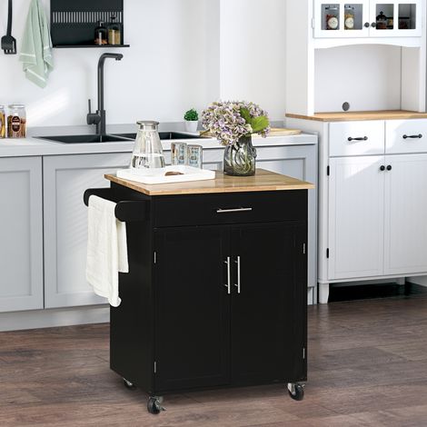 83l x 45P x 91,5H cm noir - Desserte de cuisine sur roulettes chariot de service Ilot de cuisine avec tiroir de placard et porte-torchons