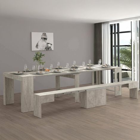 Ensemble Table et chaises Crispin, Composition Polyvalente, Ensemble avec Console et 1 Banc Extensible, 66x25h45 cm, Ciment (1/5)