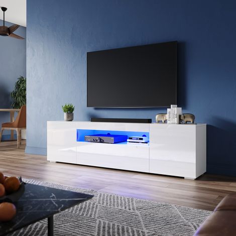 ELEGANT 1800mm Modern White High Gloss TV Stand Cabinet with LED Ambient Lights Living Room Cabinet Media Stand Furntiure for 32"-70" Flat Screen 4k TVs (1/10)