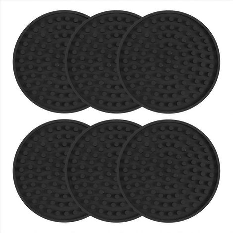 Noir rond silicone caoutchouc sous verres pour boissons lot de 6 pour Homes (1/5)