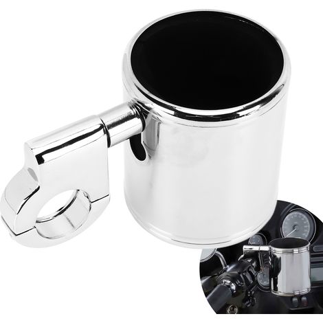 Porte-gobelet universel chromé pour guidon moto, ajustable 22-32mm, compatible ATV (1/5)