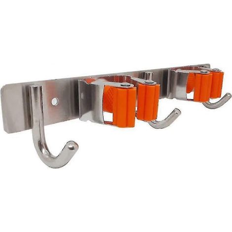 Praktischer, wandmontierter Besenhalter aus Edelstahl mit 2 Halterungen und 3 Haken, die ideale Aufbewahrungslösung für Haus, Küche, Bad, Garten und vieles mehr. (1/5)