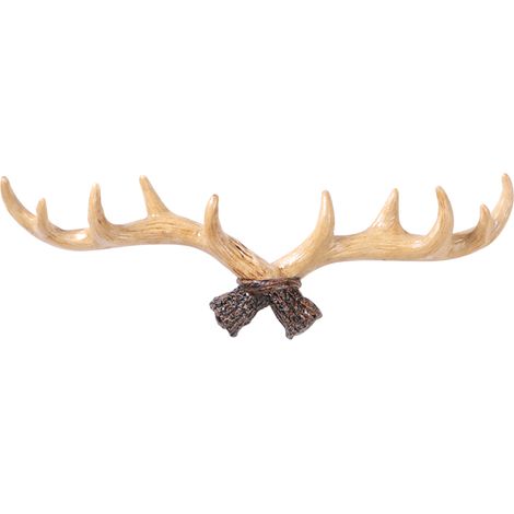 (Comprend 2 vis et 2 clous) Porte-vêtements mural en forme de bois de cerf, crochet décoratif pour entrée ou couloir, ornement tête de cerf - Couleur claire (Dimensions : 40 x 12 x 4 cm) (Guirlande lu (1/2)