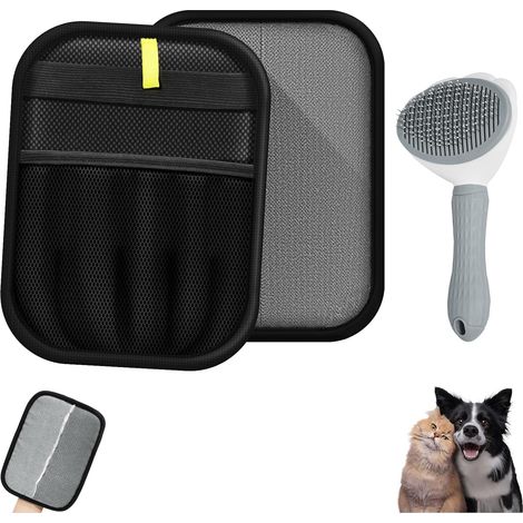 Lot de 2 + 1 : Gants Anti Poils Animaux réutilisables, Gant Anti Poil magnétique Double Face + Brosse Chat, Anti-Statique, pour enlever Les Poils d’Animaux sur canapé, vêtements, literie (1/5)
