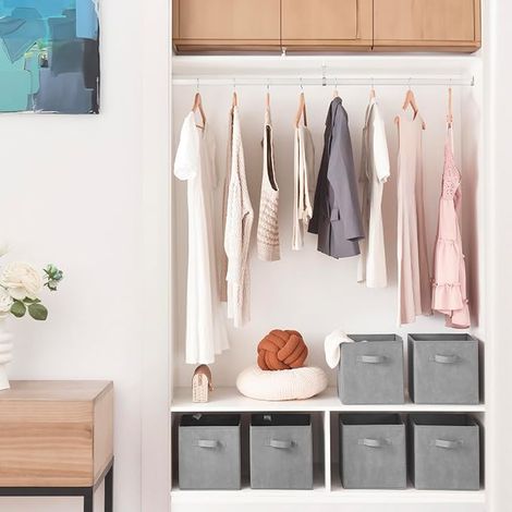 Caisses de Rangement Cubes de Rangement Pliables en Tissu avec Poignées Paniers et Boîtes de Rangement pour Étagère Meuble Cube Rangement Pliable 27x27 cm Gris (1/2)