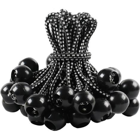 Attache élastique pour bâche avec tendeur à boule en caoutchouc pour bâches, tentes, bannières, supports de bâche, tendeur en caoutchouc, boucles extensibles en caoutchouc pour tente, noir. (1/4)