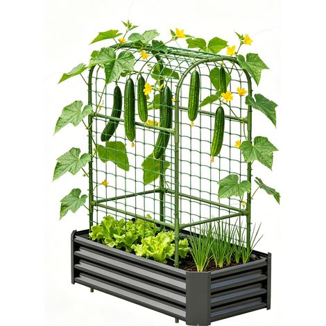 Bac surélevé avec treillis 120x60x150 cm – pour plantes grimpantes, légumes et fleurs – idéal pour jardin, terrasse ou balcon (1/5)
