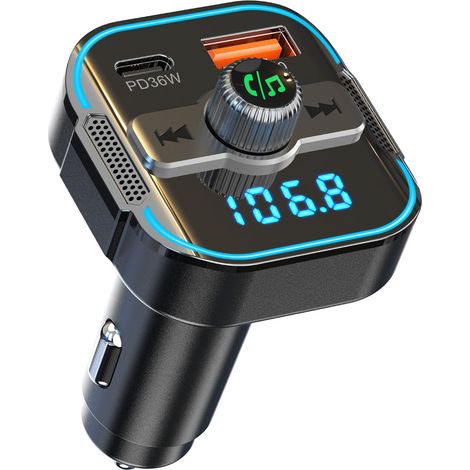 2025 Bluetooth-Auto-Kit [Leistungsstarke Doppelmikrofone], Bluetooth 5.3 FM-Transmitter & PD 36 W + QC3.0 18 W Auto-Schnellladegerät, Autoradio-Adapter, Freisprecheinrichtung, Autoradio-Verstärker