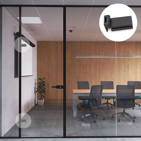 emuca  bisagra para puerta de cristal con embellecedor, bisagra horizontal con pala de 40mm, para puerta de 8-12mm, aluminio y acero, pintado negro