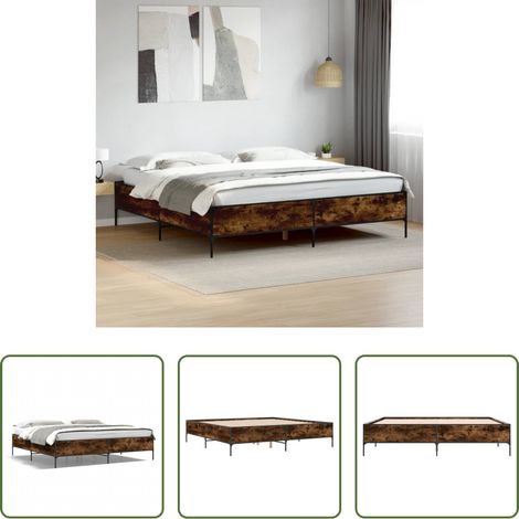 vidaXL Metall - Bettgestell Räuchereiche 200x200 cm Holzwerkstoff und Metall (1/5)