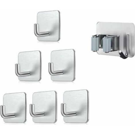 6 Pièces Crochet Adhésif 3M Et 1 Pièces Porte Balai, Acier Inox Sans Perçage Porte Serviette Avec Scotch Adhésif Crochets De Salle De Bains Salon Et Cuisine Pour La Serviette De Bain Patere (1/5)
