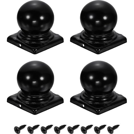 4pcs Fence Post Caps, 80mm/3.15-inch Square Waterproof Iron Ball Dome with Screw Fastening for Outdoor Metal Wood Fence Patio Post Box, Black (1/5)