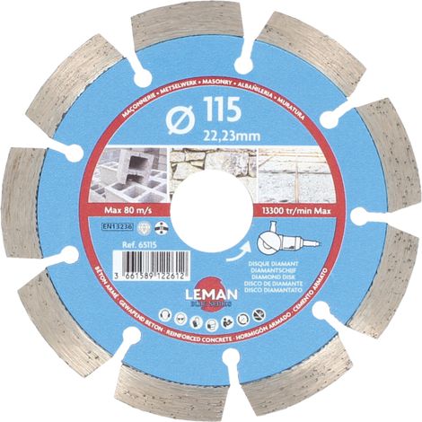 DISQUE DIAMANT SEGM. BETON ARME D115X22.23 HT10 - 65115 - LEMAN (1/4)