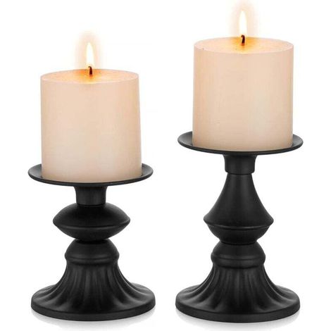 Set mit 2 Säulenkerzenhaltern – Mattschwarz – Vintage-Kerzenhalter für Couchtisch, Esszimmer, Wohnzimmer, Halloween,