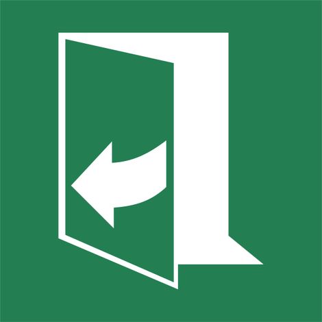 Pannello adesivo ISO 7010 "Uscita di emergenza con apertura a sinistra" - E058