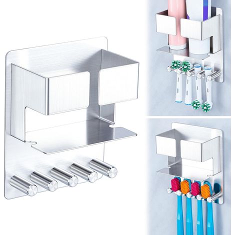 Support de Brosse à Dents électrique en Acier Inoxydable 304 Porte Brosse à Dents Mural, Auto-Adhésif Porte Brosse à Dents Electrique, Porte Dentifrice Rasoir Organisateur pour Salle de Bain (1/5)