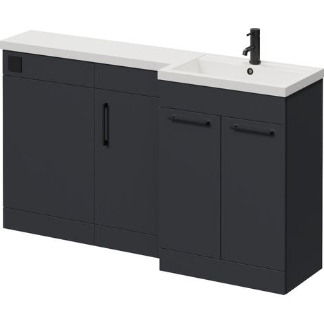 Napoli 390 Gloss Grey 1500mm 3 Door Vanity Unit Toilet Suite with Right Hand Square Lucia Basin - 1500mm - Matt Black 160mm HandleWithout Kingston Toilet Pan