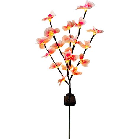 Lampe solaire d'extérieur à piquer, LED, avec 20 fleurs d'orchidées papillon, étanche IP65, pour terrasse, allée, cour, jardin et pelouse. (1/5)