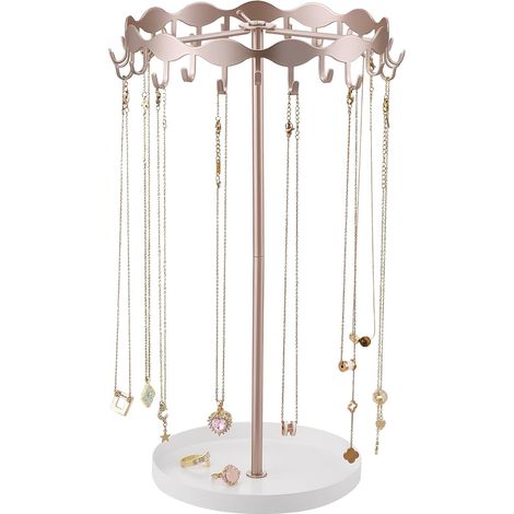 Présentoir à Colliers avec 26 Crochets, Support à Bijoux en Métal, Rangement Anti-Emmêlement pour Colliers, Bracelets et Boucles d’Oreilles, Design Élégant -Or Rose (1/5)