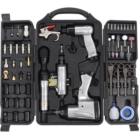 Coffret outillage pneumatique 71 pièces – Kit pour compresseur – Raccord 1/4'' – Pression 8 bars – Accessoires pour garages et ateliers