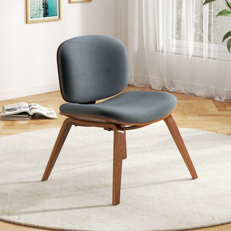 Chaise d'Accent Moderne Chaise Rembourrée avec Dossier Incurvé Cadre en Bois Courbé Solide Sans Accoudoirs Peu Encombrante Gris Foncé (1/3)