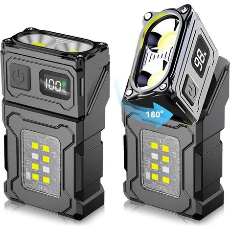Lot de 2 Lampes de Poche Rotatives 180° – Lampe Magnétique 800 Lumens, Double Source Lumineuse, Rechargeable USB-C pour Urgence et Outdoor (1/5)