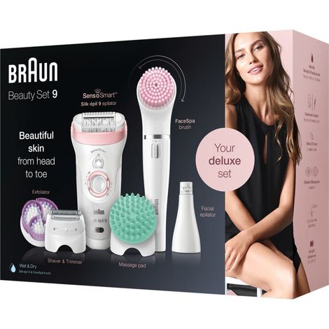 Braun Silk-épil Beauty-Set 9 9-985 Epilierer Set Weiß/Rosa