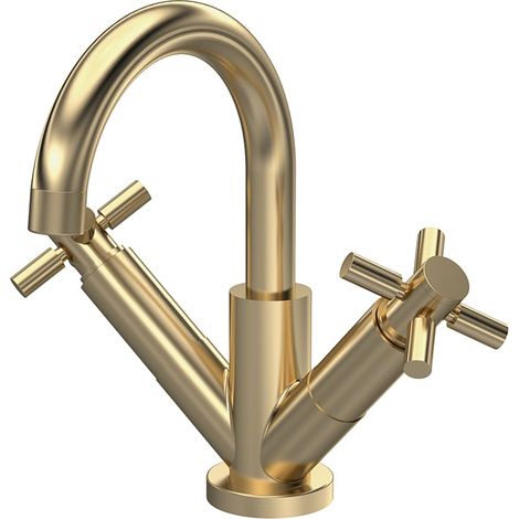 Hudson Reed Tec Crosshead Brushed Brass Mono Basin Mixer Tap and Waste - TEX815 (1/3)