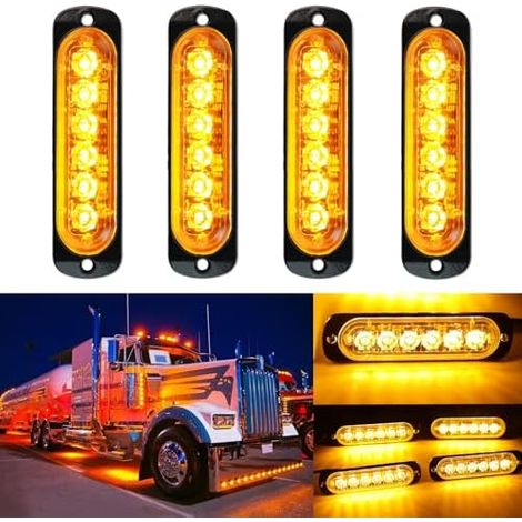 12V 24V Feux Stroboscopique Feux latéraux, 4PCS 6 LEDs Lampe Flash Warining Beacon Lights Barre Lumière d'urgence pour Voiture Camion Remorque Tracteur Backhoe élévateur ATV UTV Pickup (1/5)