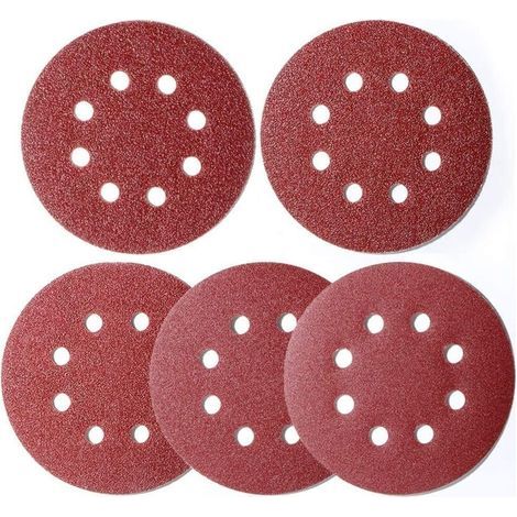 Accessoire pour une ponceuse 100 pièces papier abrasif ponceuse excentrique 125 mm Velcro, disques de ponage 8 trous Velcro rond 125 mm pour ponceuse excentrique 20x 40/60/80/120/180 grain par LangRay (1/5)