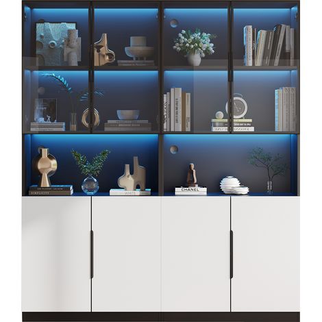 Vetrina con 2 Ante, 1 Vano Aperto, Ripiano Regolabile e LED, in Pannelli di Particelle, 160 × 30 × 200 cm, Bianco (1/5)