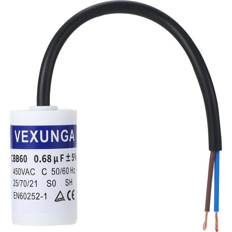 CBB60 AC Condensateur 0,68uF 450V Condensateurs de Démarrage Moteur Volet Roulant 0,68 MFD 450VAC SH 30x51MM 50/60Hz Avec Fil pour Pompe Piscine (1/5)