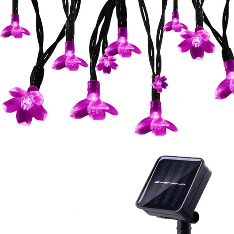 Guirlande solaire extérieure avec fleurs, 7 m, 50 LED étanches, 8 modes d'éclairage. Lampe décorative pour jardin, tonnelle, terrasse, cour, clôture extérieure. (1/5)