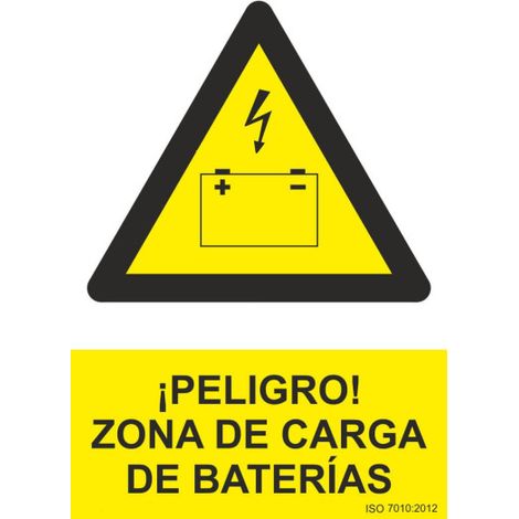 Señal de ¡Peligro Zona de Carga de Baterías SEKURECO                         100 x 150 mm                          ADHESIVOS DE VINILO