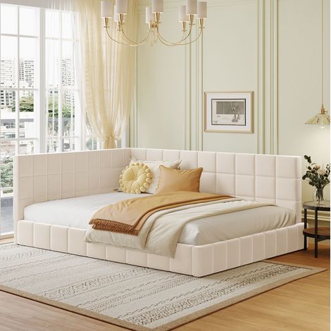 Polsterbett 140x200 mit Lattenrost als Tagesbett Beige OKMYHOME (1/5)
