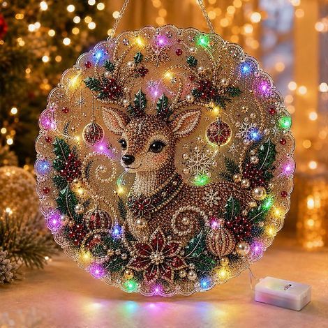Décoration murale lumineuse en acrylique avec guirlande LED, à peindre soi-même en 5D avec des diamants. Idéale pour décorer fenêtres et portes pendant les fêtes de fin d'année. (1/5)