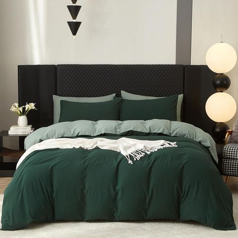 Bettwäsche-Set 220x200cm Baumwolle Salbeigrün 3-teilig mit Reißverschluss