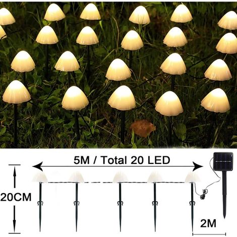 Lampe solaire décorative de jardin en forme de champignon, 5 m, 20 LED, étanche (blanc chaud) (1/5)