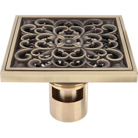 Drain de sol antique en cuivre pour salle de bain, hôtel ou toilettes - Kit d'évacuation de douche 10x10 cm (1/5)