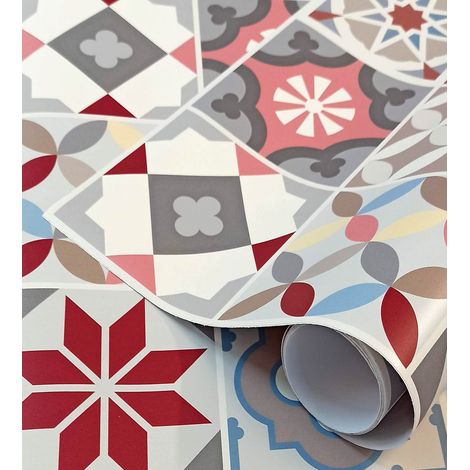 Vinyle décoratif Carrelage hydraulique multicolore 62x250 cm pour cuisine mur meubles papier autocollant imperméable frise Mosaïque imitation carreaux vintage 250x62 cm dalle hydraulique couleur (1/5)