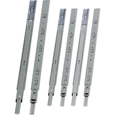 Randaco Guías para cajones 45 kg, 3 partes, acero laminado en frío, guía telescópica, para cocina, baño y oficina 3 par 650mm (1/5)