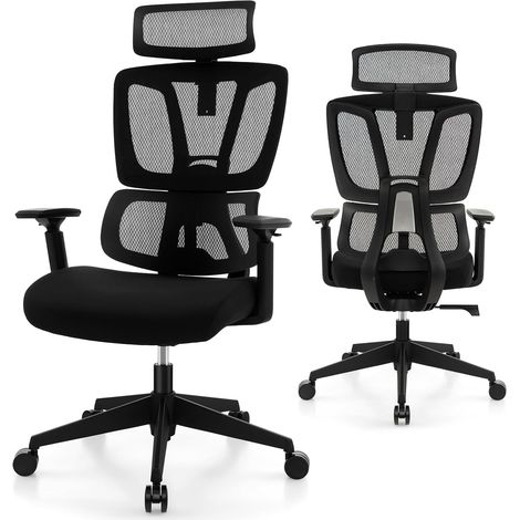 COSTWAY Sedia da Ufficio Ergonomica, Sedia da Scrivania Regolabile e Inclinabile, Sedia Girevole in Rete Traspirante, con Poggiatesta e Braccioli Regolabili, 72 x 72 x 117-126,5 cm (1/5)