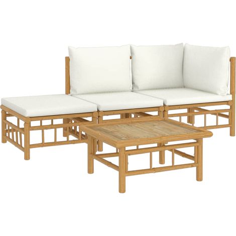 Muebles de jardín muebles de exterior juego de muebles de 4 piezas con cojines de bambú blanco crema 020016087 (1/5)