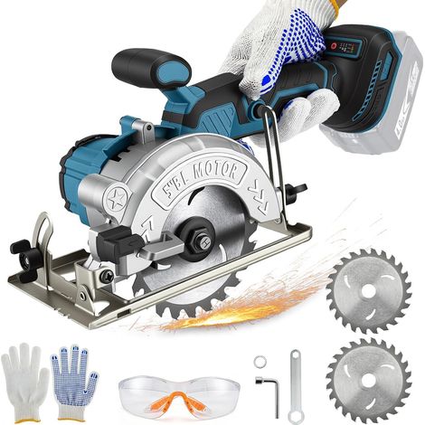 Mini scie circulaire sans fil 7000 tr/min sans balais pour batterie Makita 18 V avec 2 lames de scie (125 mm), scie circulaire manuelle Angle de coupe réglable pour couper le carrelage et le bois (1/5)
