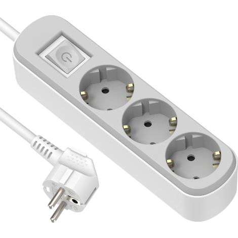 Electraline 62420 Ciabatta Base Multipla Prima 3 Prese Schuko 16A con Interruttore, Colore Bianco/Grigio, Cavo 1.5M (1/4)