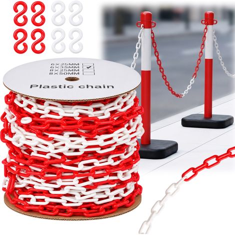 Chaîne d'avertissement en plastique 50m – Rouge et blanc – plastique PE - Barrière de sécurité temporaire – Usage intérieur et extérieur (1/5)