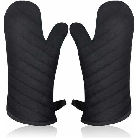 Hitzebeständige Ofenhandschuhe, Ofenhandschuhe, dicke und lange isolierte Küchenhandschuhe zum Grillen, Schwarz, 1 Paar (1/5)