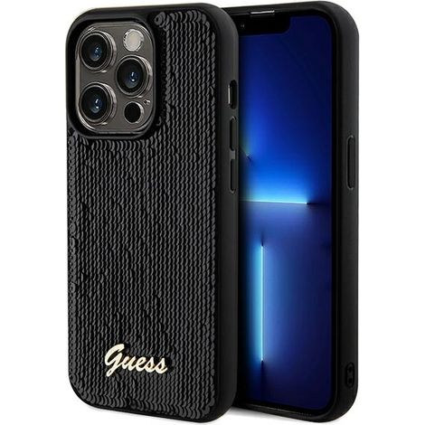 Guess GUHCP14XPSFDGSK iPhone 14 Pro Max 6.7" nero/custodia rigida nera con paillettes e scritta in metallo (1/5)